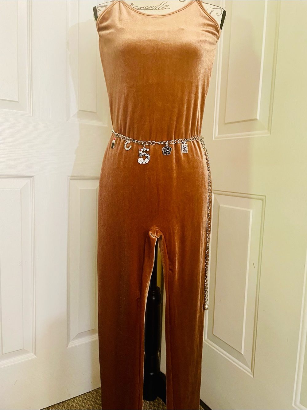 Bozzolo Copper Velvet Spaghetti-Strap Jumpsuit